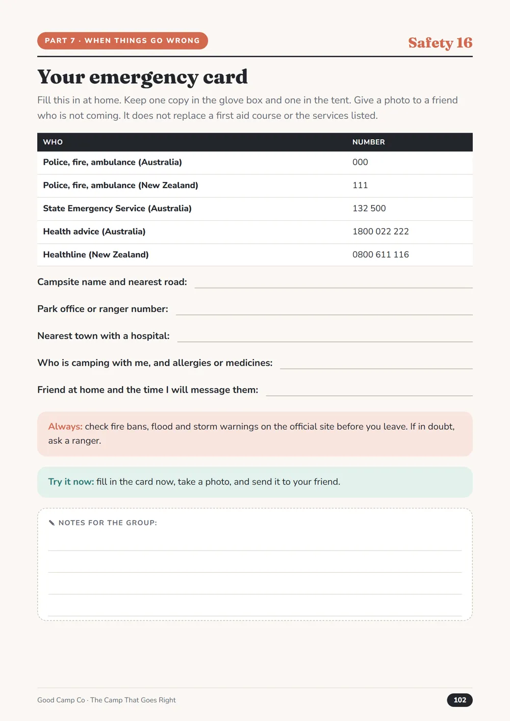 Page “Your emergency card”
